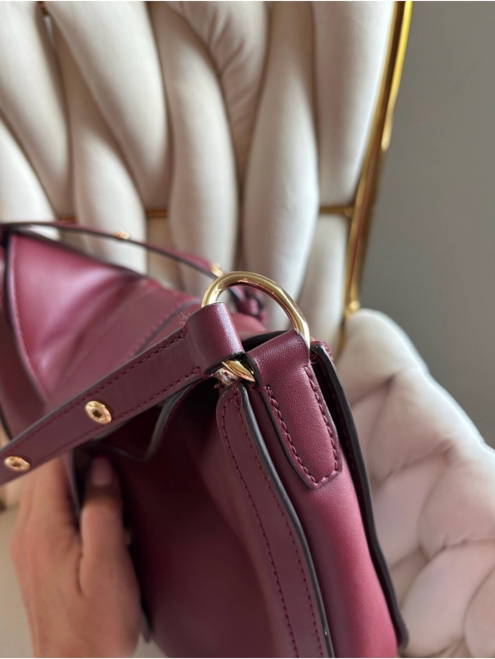 Michael Kors Gabby Maroon Leather Saddle Bag with Gold MK Emblem - Picture 5 of 11